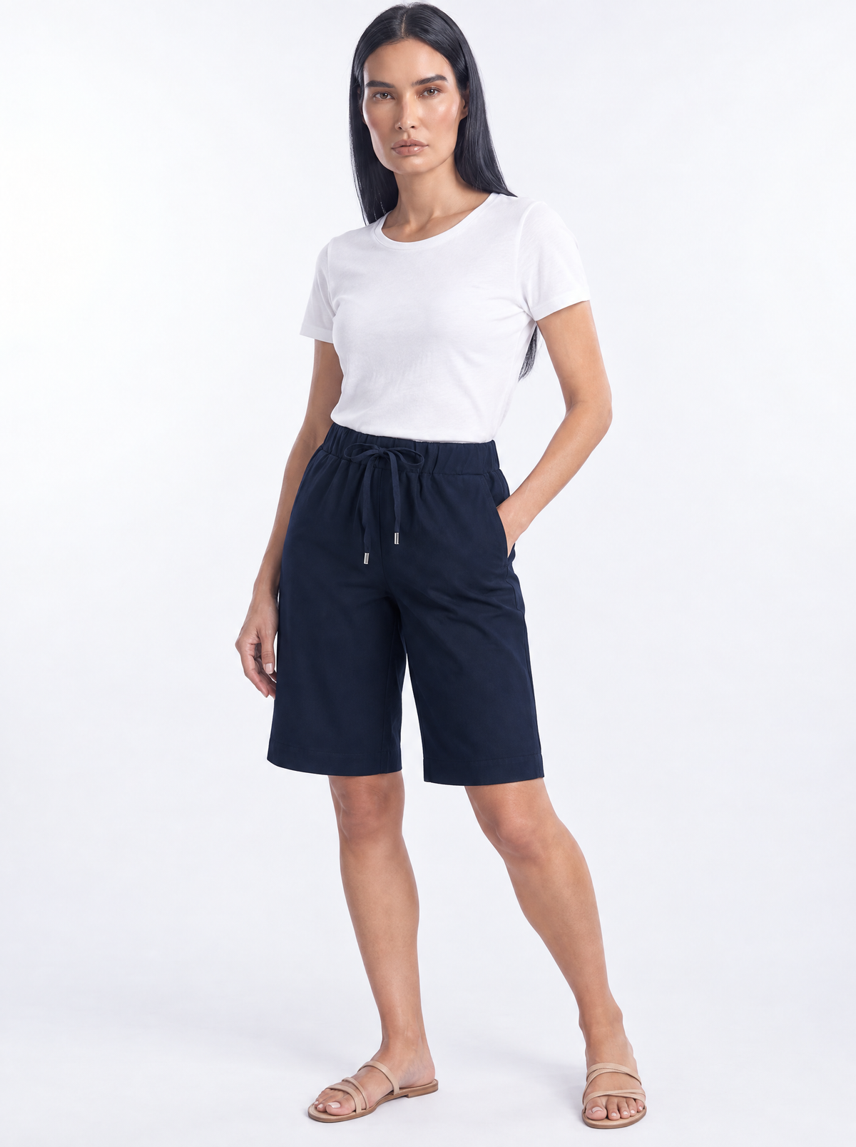 Bermuda in cotone Blu - tre quarti