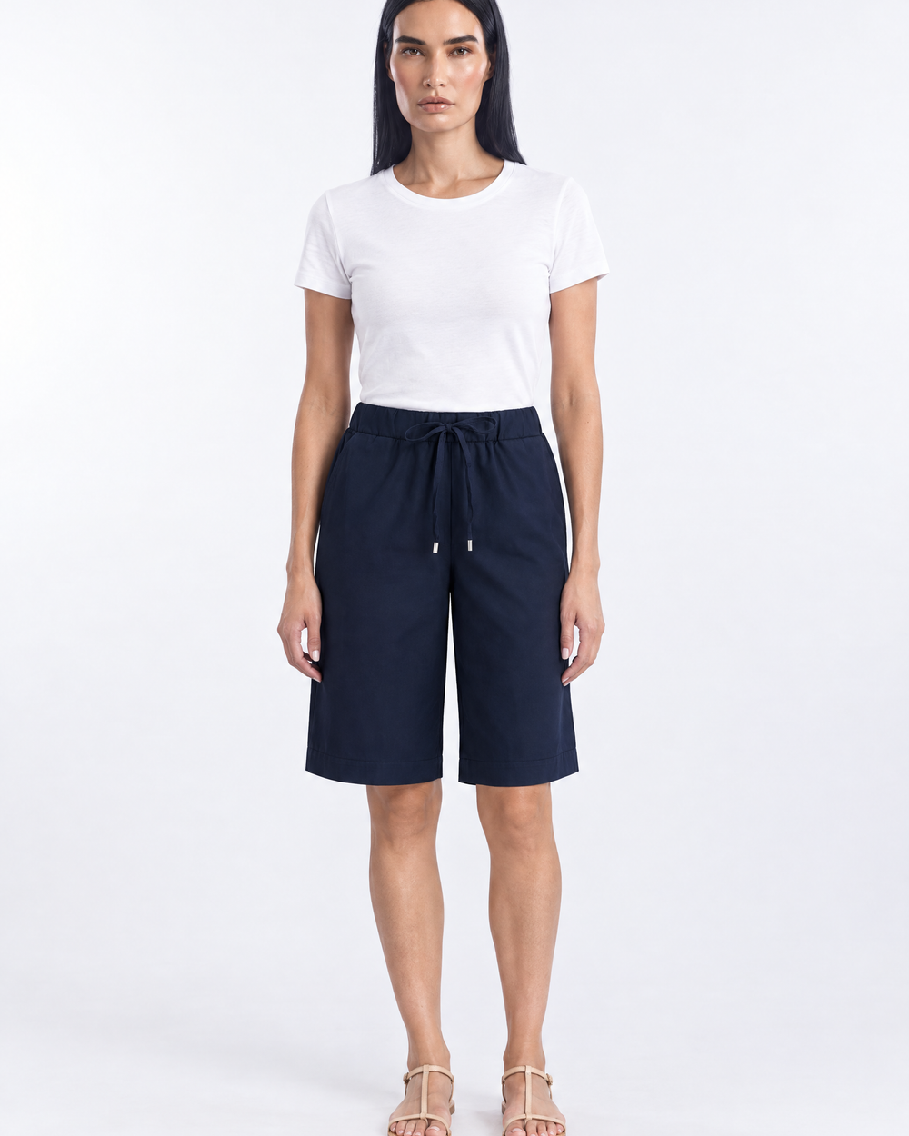 Bermuda in cotone Blu - indossato frontale