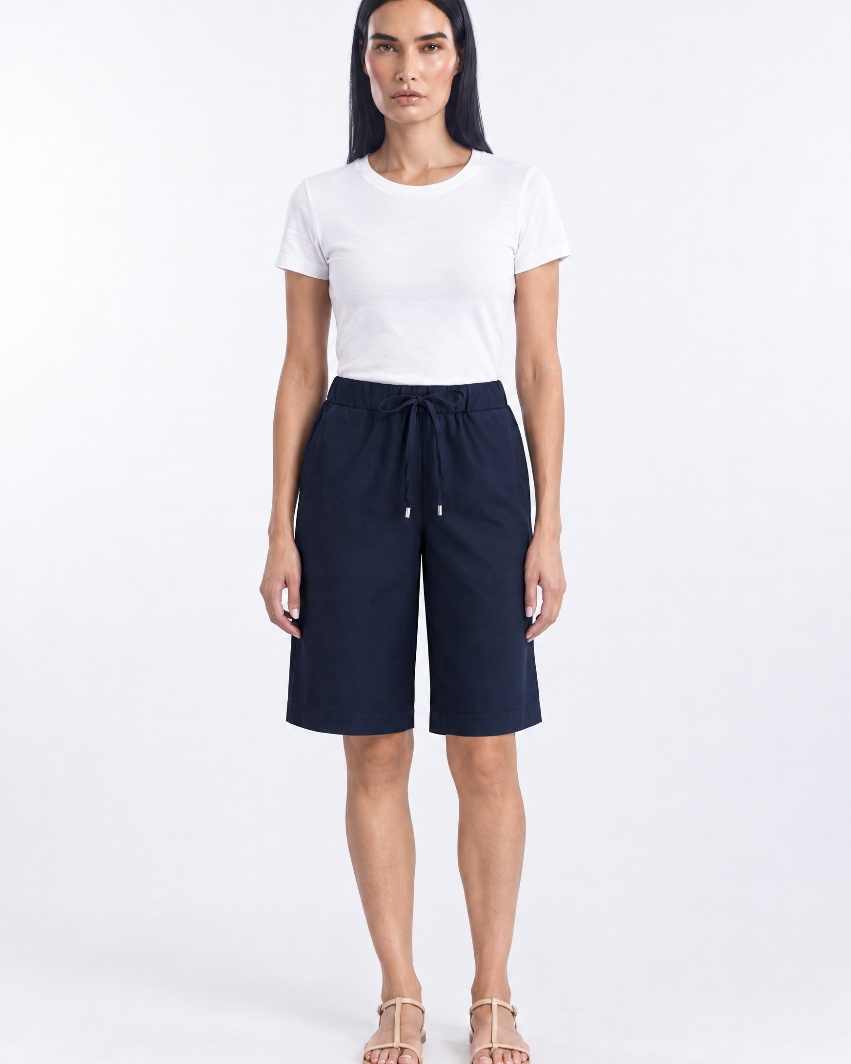 Bermuda in cotone Blu - indossato frontale