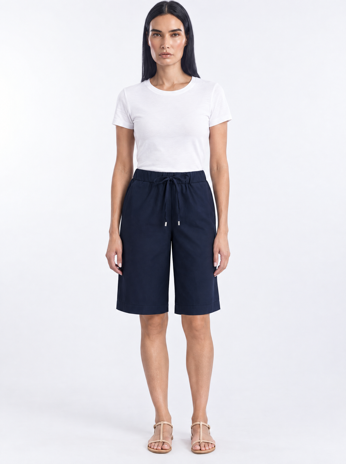 Bermuda in cotone Blu - indossato frontale