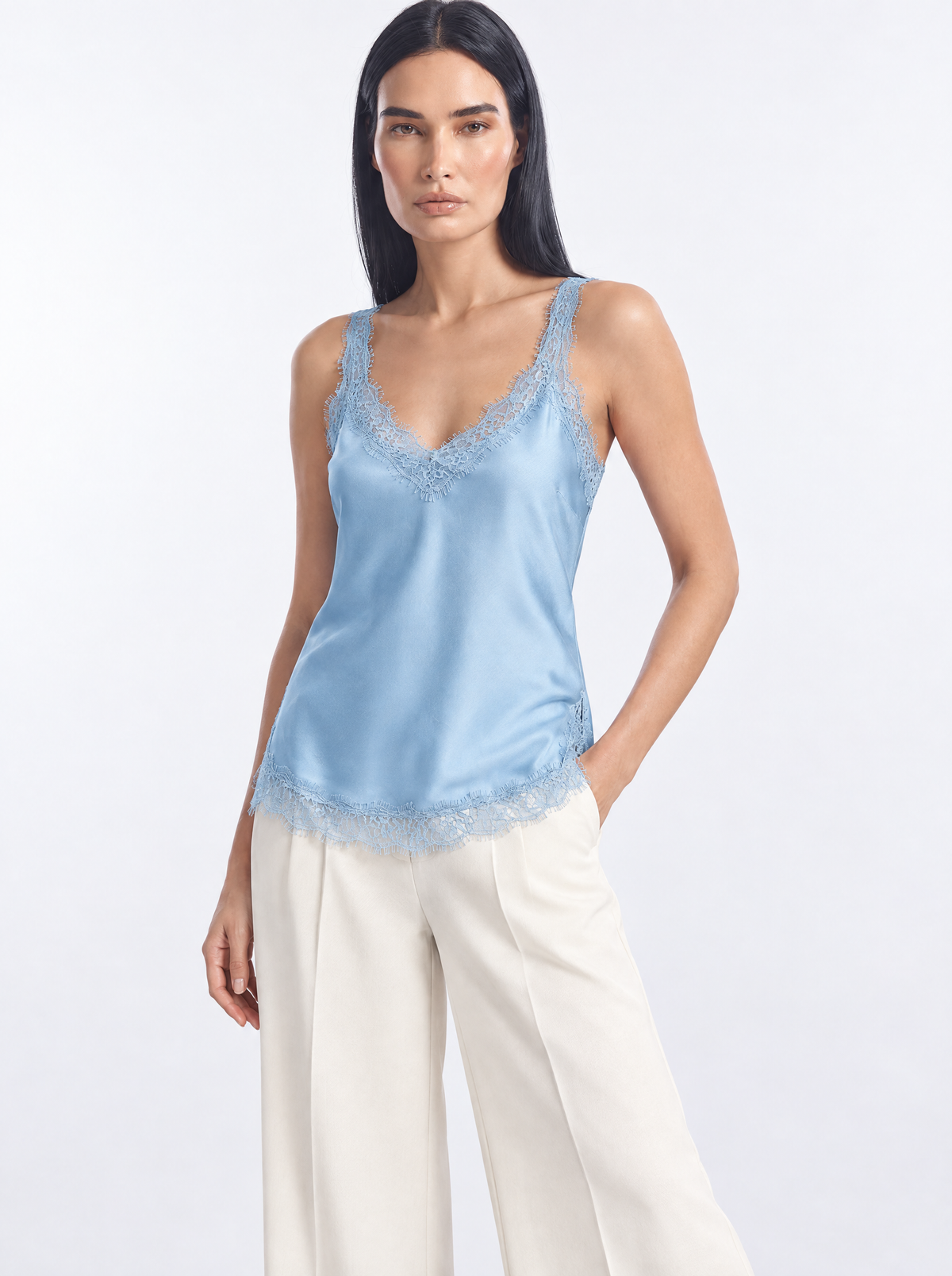 Top Elegance Celeste - tre quarti