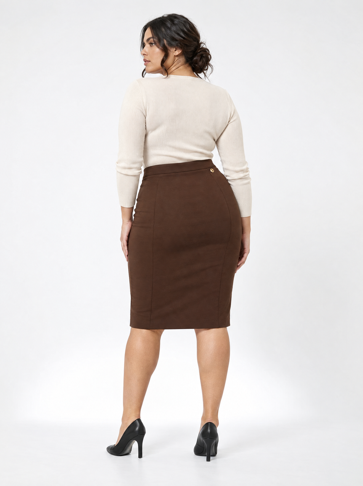 Gonna a tubino con vita elasticizzata e nervures frontali - retro