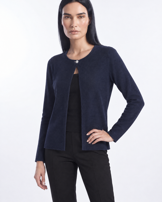 Cardigan con bottone gioiello - tre quarti