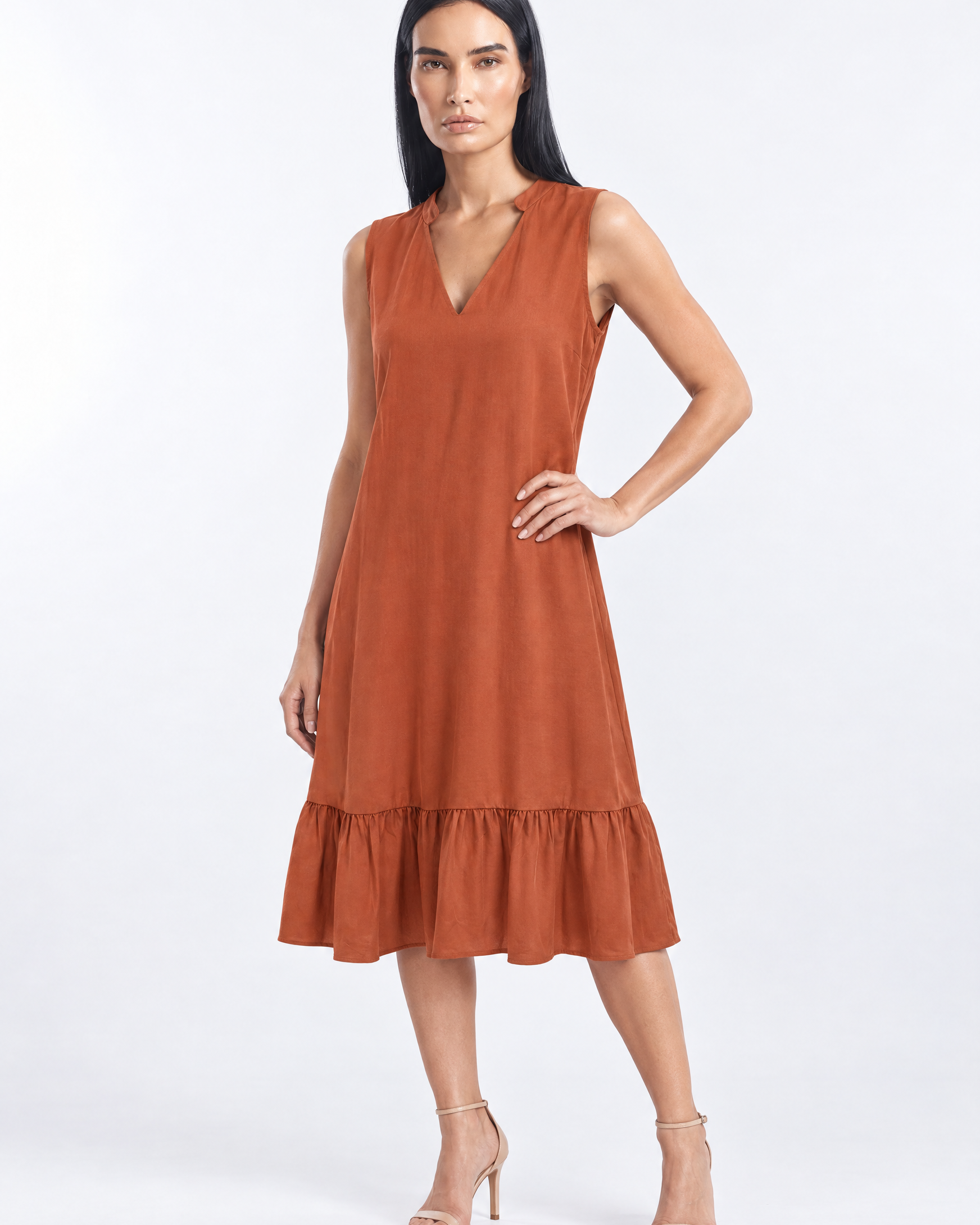 Abito midi giromanica con scollo a V - tre quarti