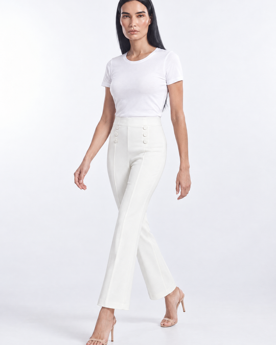 Pantalone a sigaretta in cady elasticizzato con bottoni in tinta - tre quarti