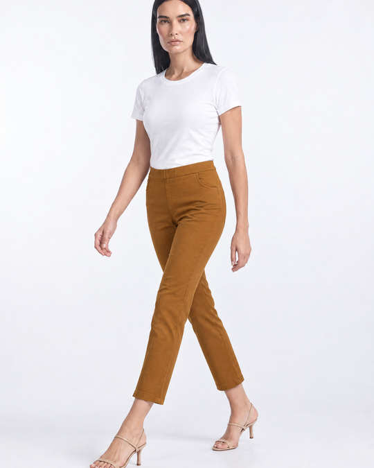 Pantalone pinocchietto con ricamo TABACCO - tre quarti