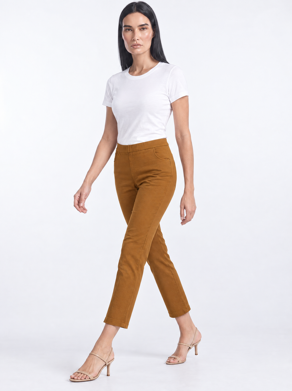 Pantalone pinocchietto con ricamo TABACCO - tre quarti