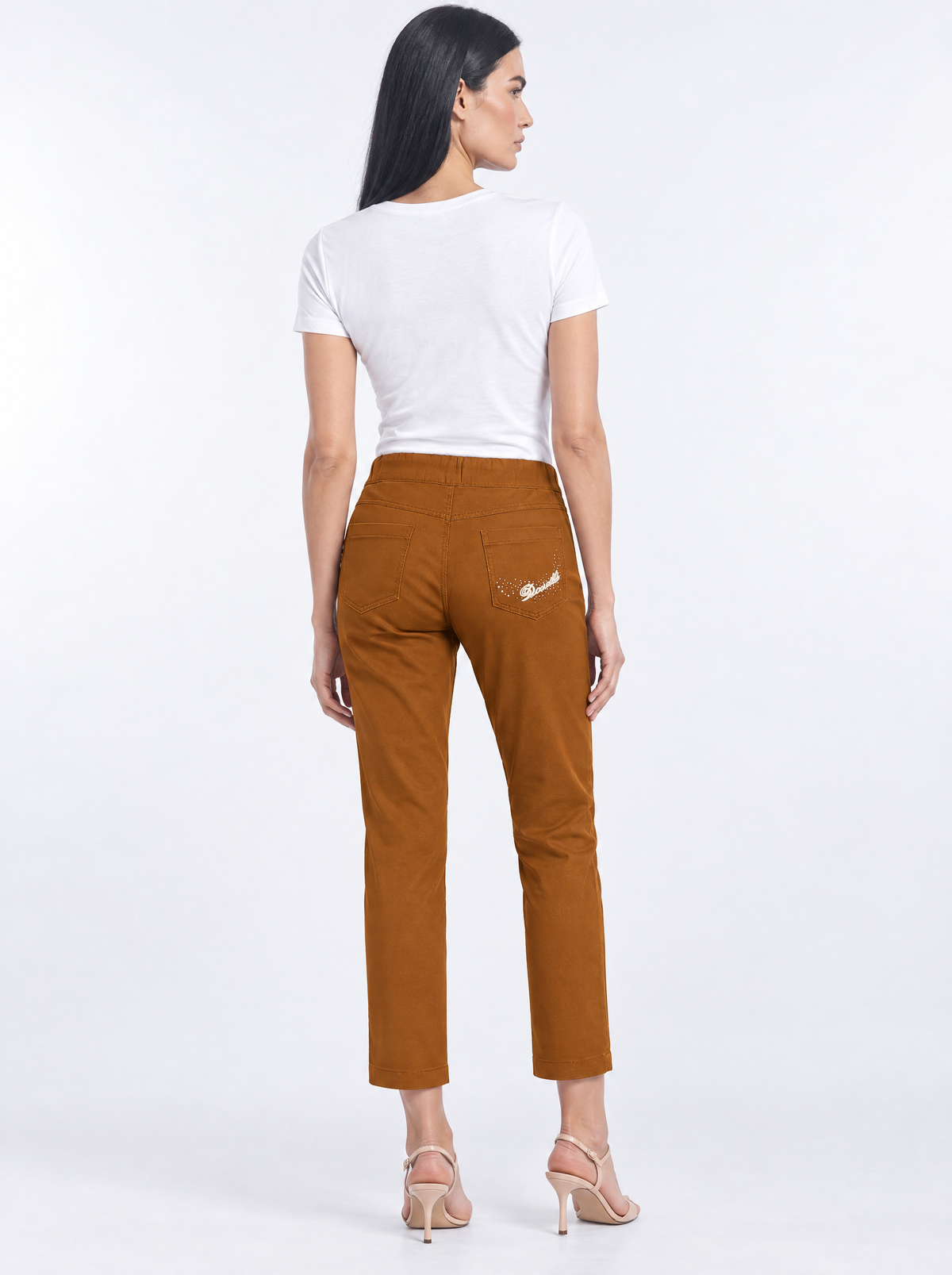 Pantalone pinocchietto con ricamo TABACCO - retro