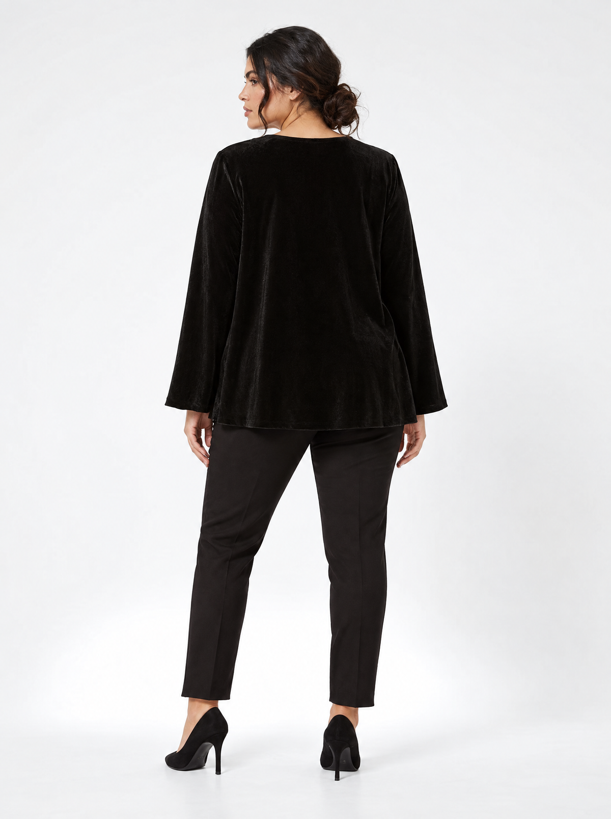 Blusa in velluto con inserto in pizzo ricamato NERO - retro