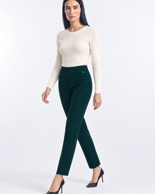 Pantaloni con vita elastica e pattina con bottone VERDE - tre quarti