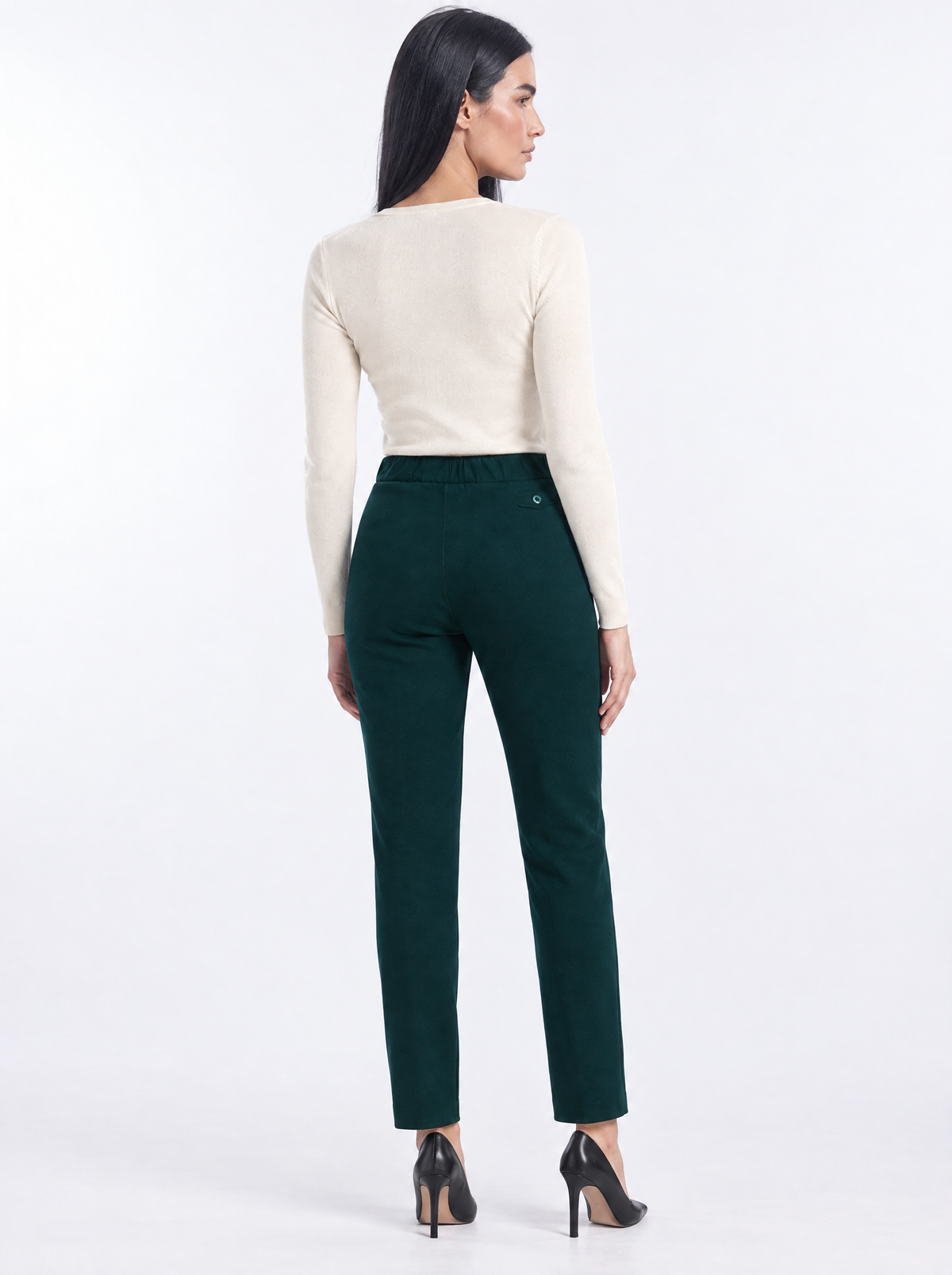 Pantaloni con vita elastica e pattina con bottone VERDE - retro