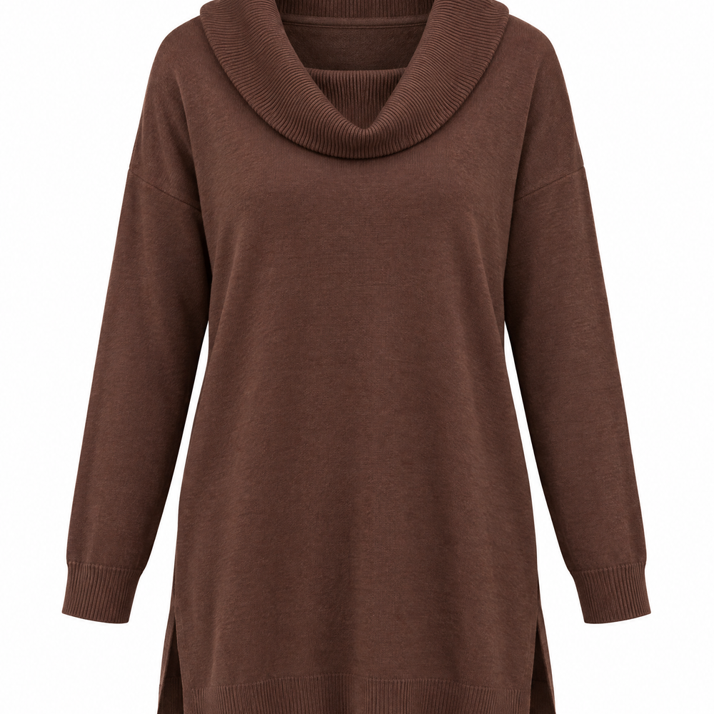 Maglia maxi con collo sciallato e spacchi CACAO - still life