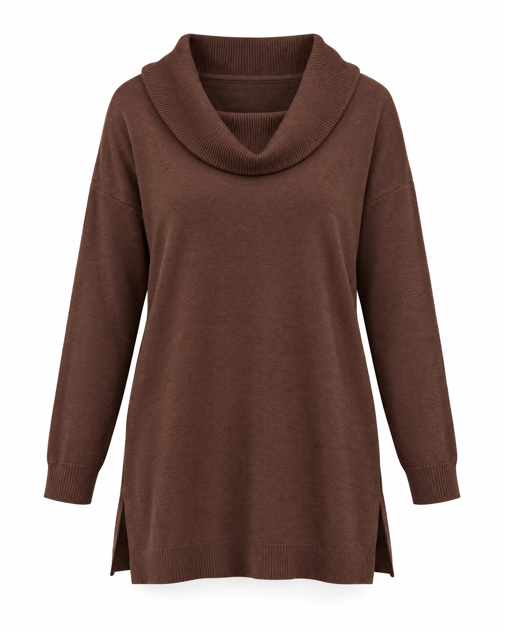 Maglia maxi con collo sciallato e spacchi CACAO - still life