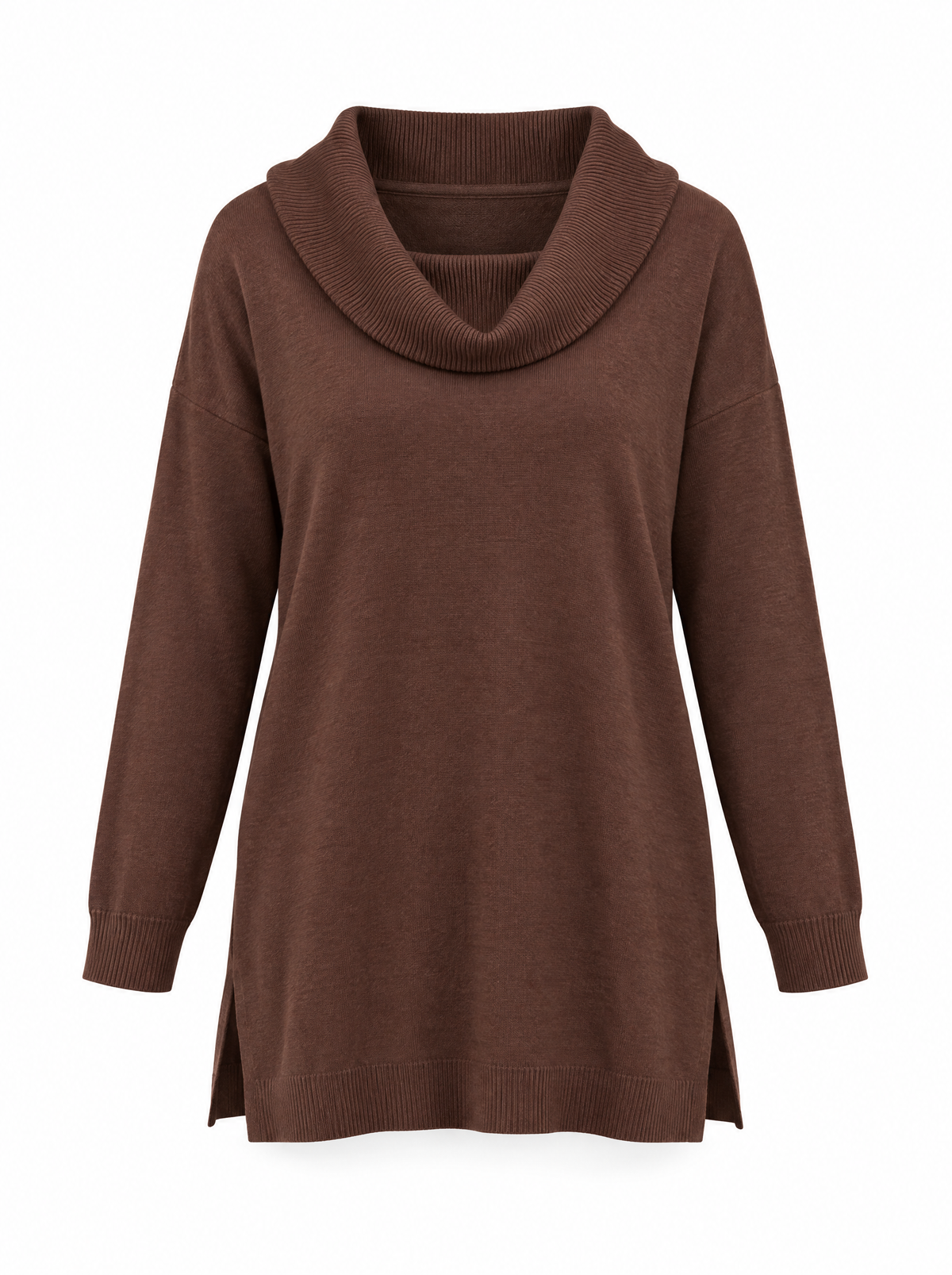 Maglia maxi con collo sciallato e spacchi CACAO - still life