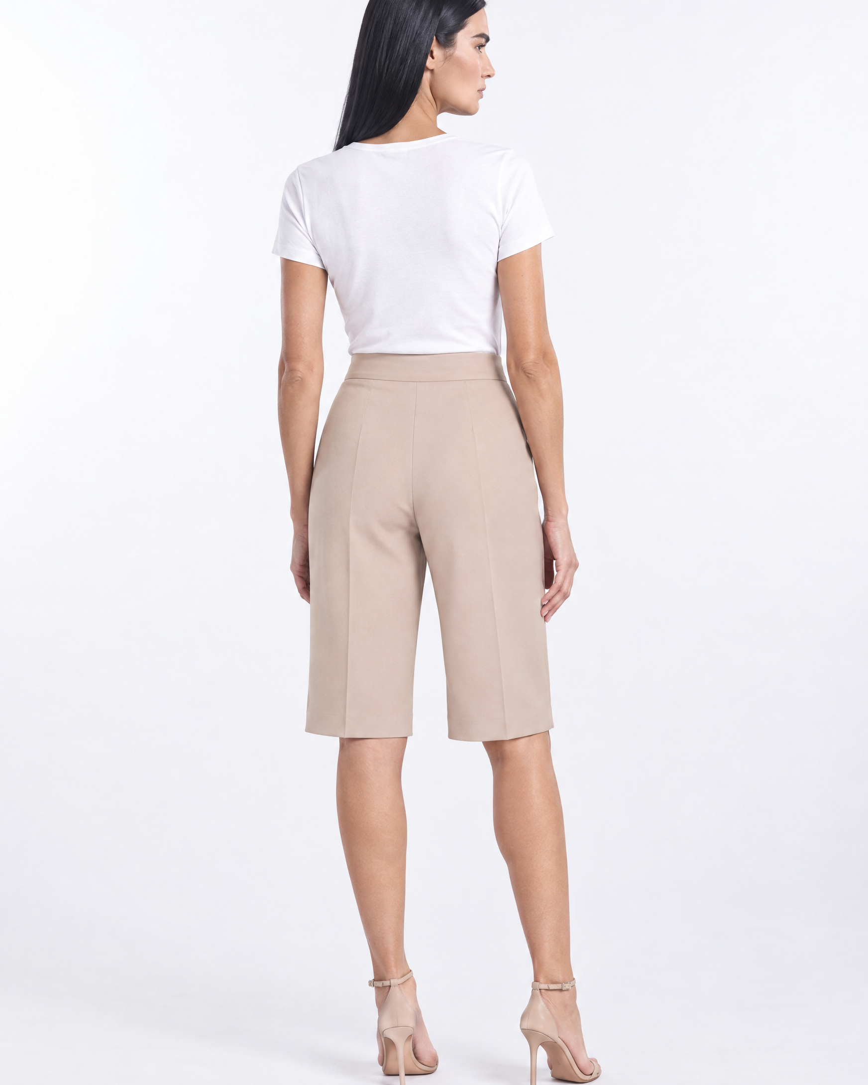 Bermuda in cady elasticizzato tinta unita con chiusura zip laterale - retro