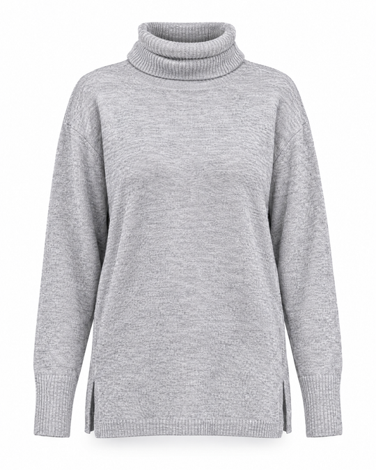 Maglia a collo alto risvoltato e spacchi GRIGIO - still life