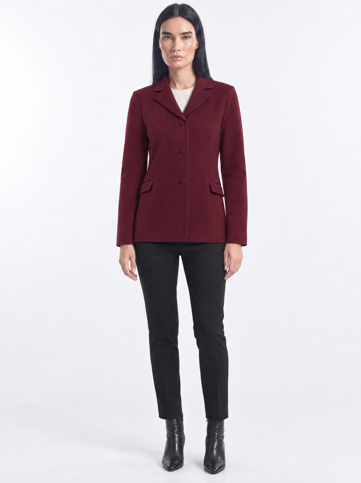 Giacca monopetto con pattine BURGUNDY - indossato frontale