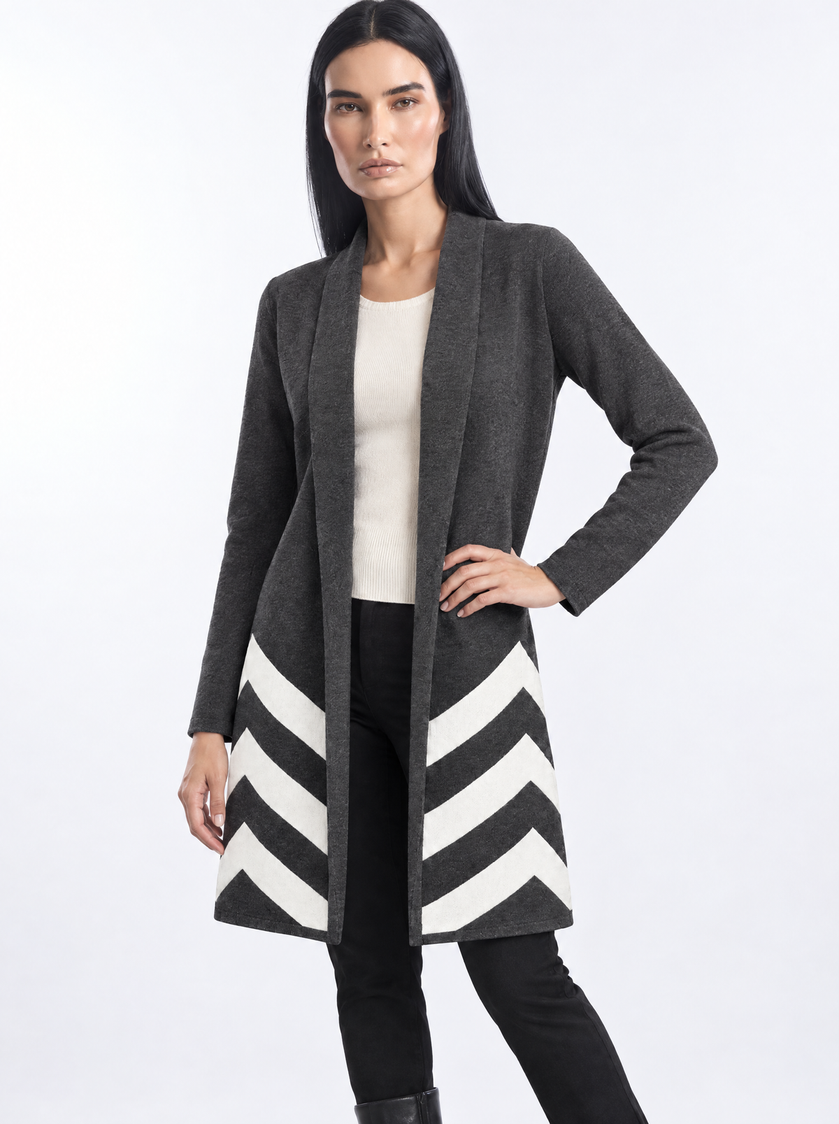Cappotto maglia ANTRACITE - tre quarti