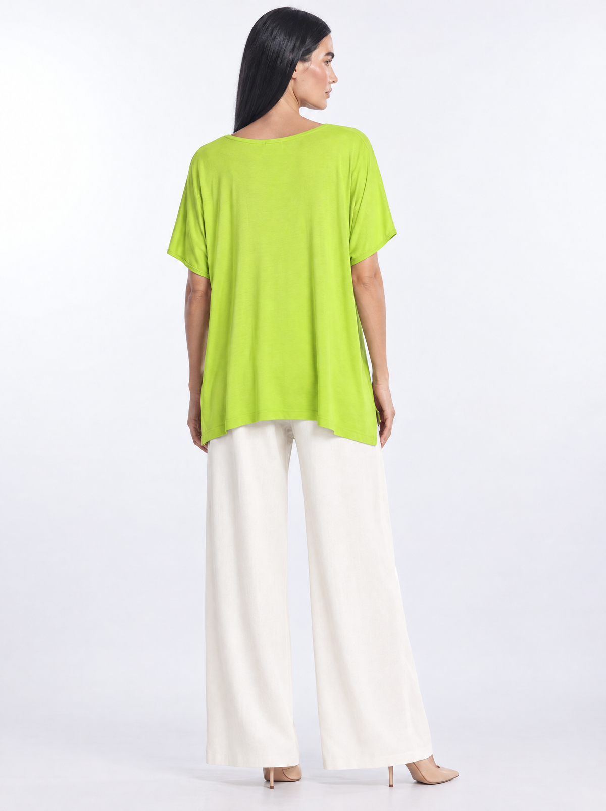 Maglia in filato di viscosa con maniche kimono e orlo asimmetrico Lime - retro