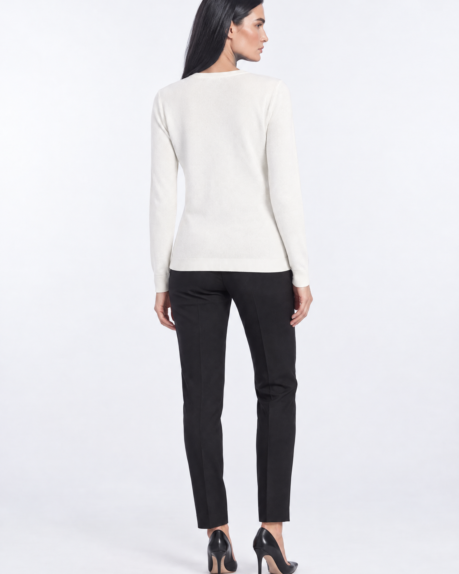 Maglia girocollo con carrè con inserto in pizzo OFF WHITE - retro