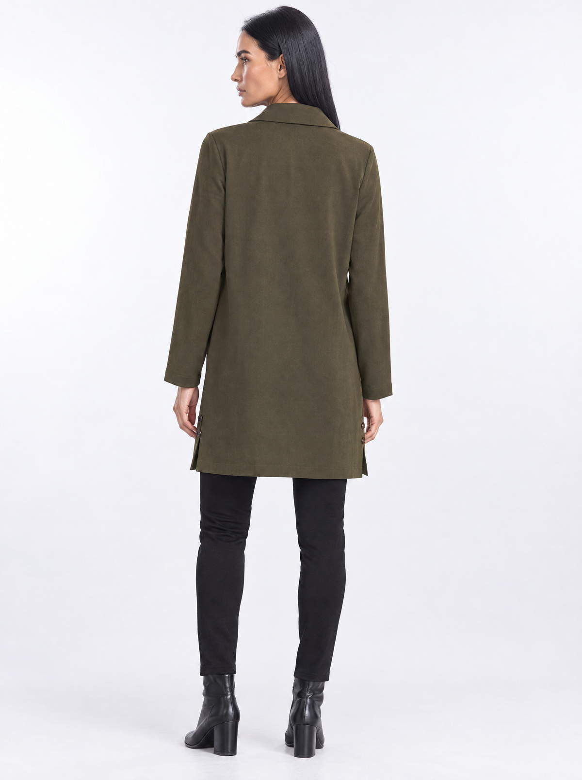 Spolvero con rever e spacchi con bottoni VERDE MILITARE - retro