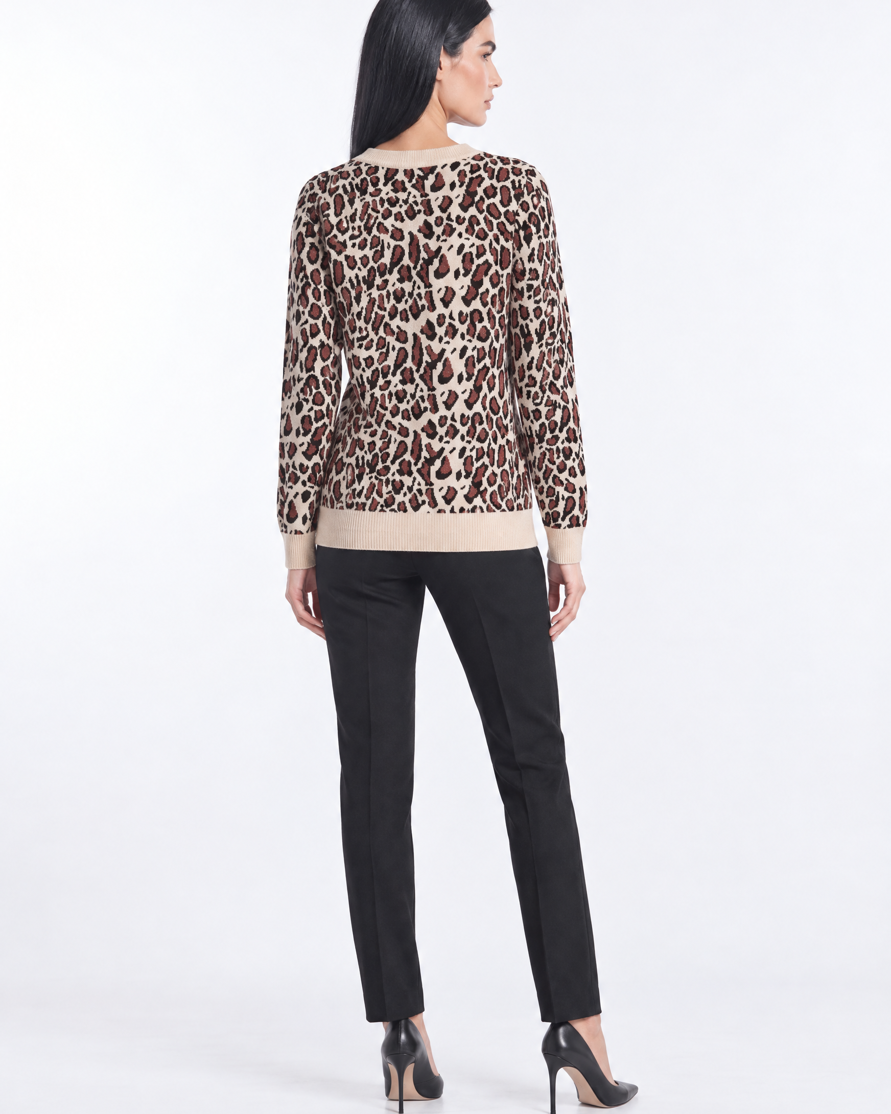 Maglia girocollo in jacquard animalier con contrasti a tinta unita ANIMALIER - retro