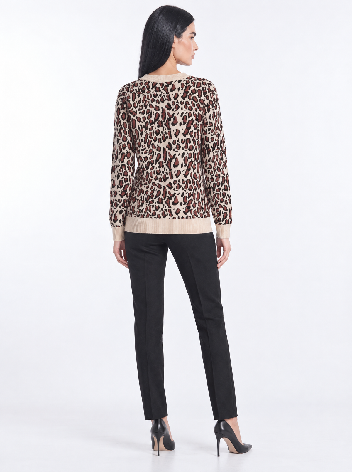 Maglia girocollo in jacquard animalier con contrasti a tinta unita ANIMALIER - retro
