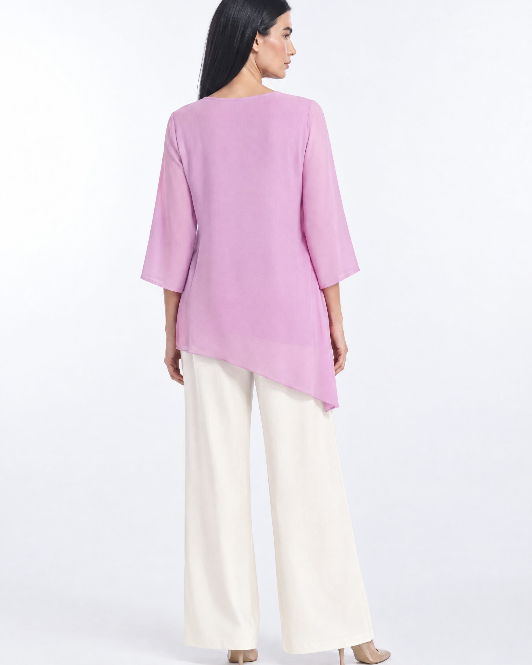 Blusa girocollo asimmetrica in georgette con dettaglio fiocco CICLAMINO - retro