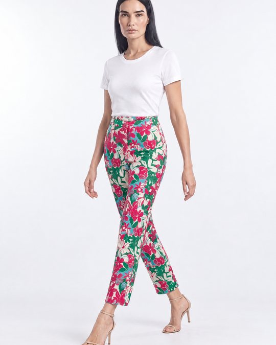 Pantalone gamba dritta in cady stampato - tre quarti