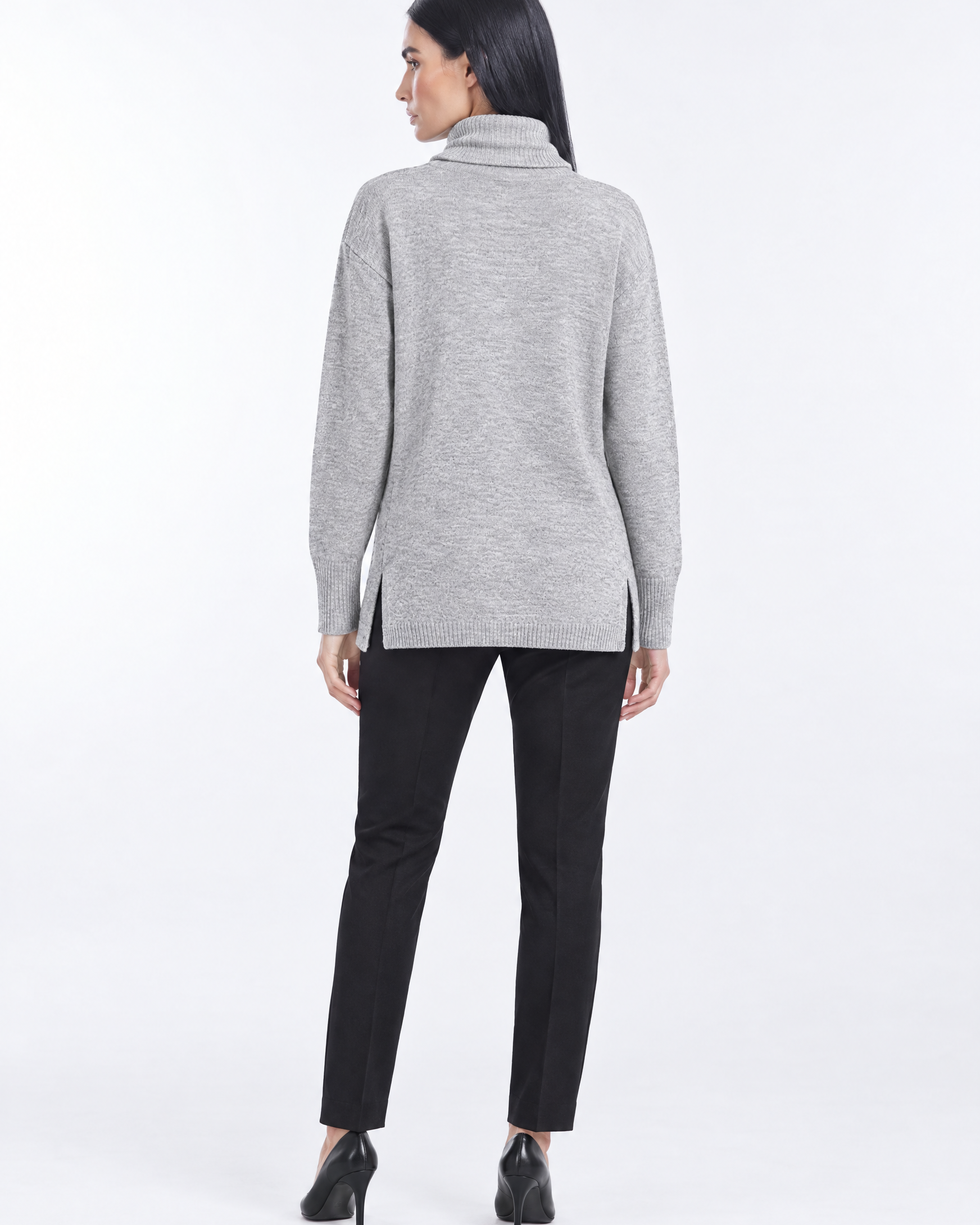Maglia a collo alto risvoltato e spacchi GRIGIO - retro