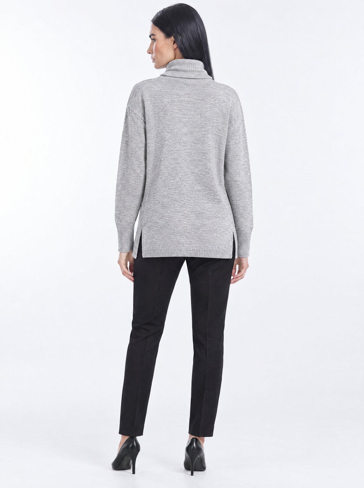 Maglia a collo alto risvoltato e spacchi GRIGIO - retro