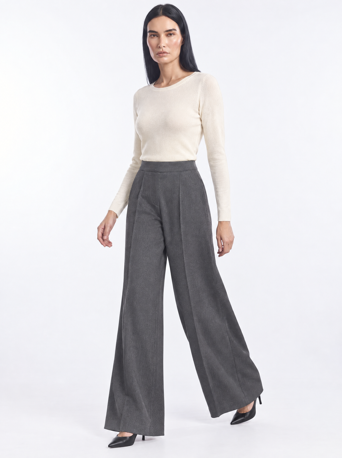 Pantalone a palazzo con pinces GRIGIO - tre quarti
