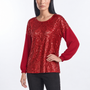 Blusa in georgette e paillettes ROSSO - tre quarti