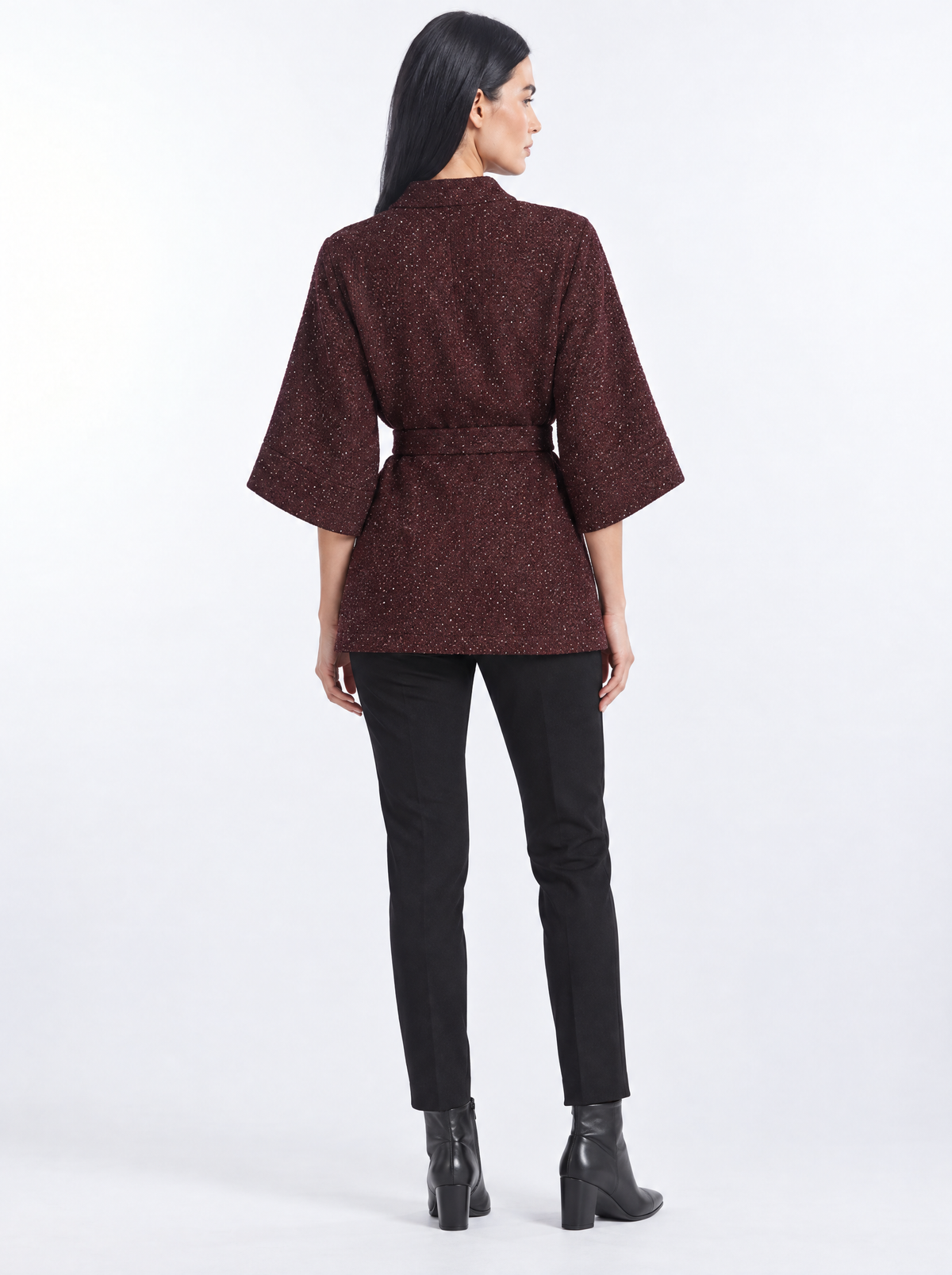 Spolverino kimono con cintura BURGUNDY - retro