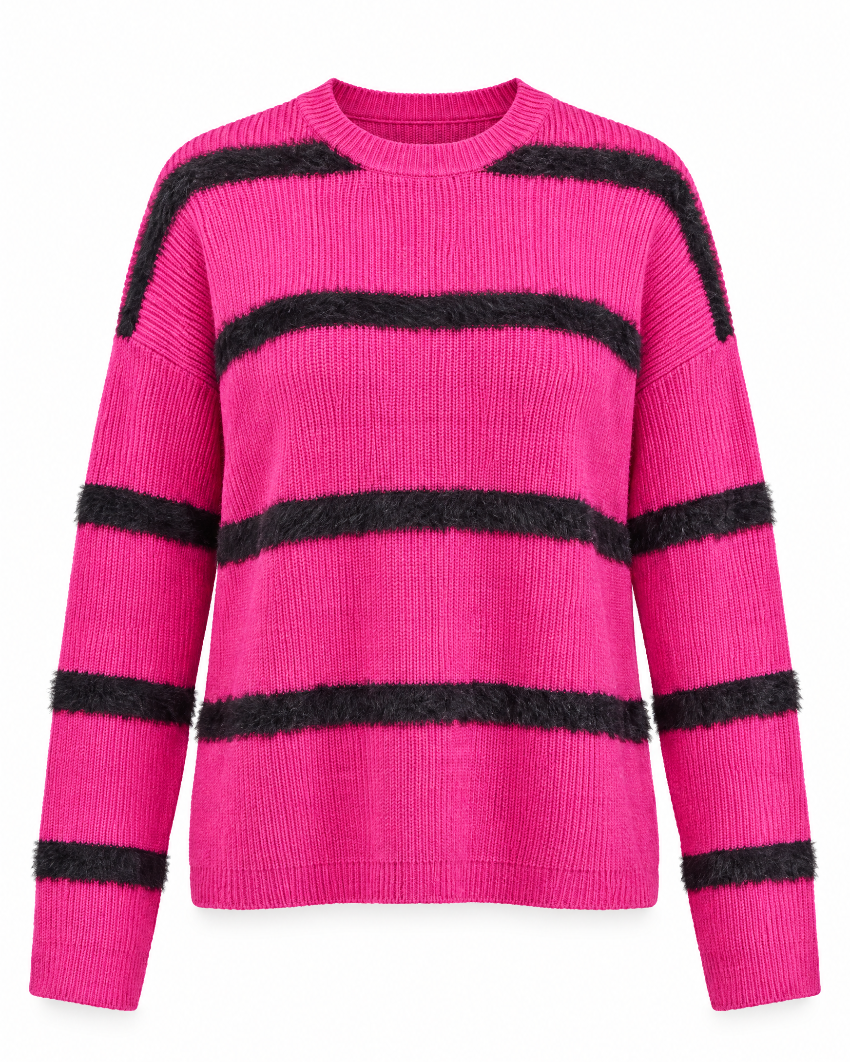 Maglia girocollo a righe con costine FUXIA - still life