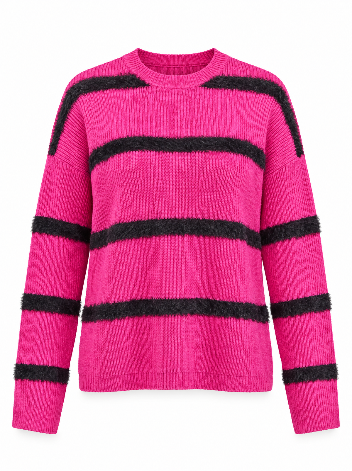 Maglia girocollo a righe con costine FUXIA - still life