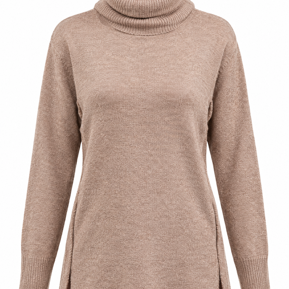 Maglia a collo alto risvoltato e spacchi CAMMELLO - still life