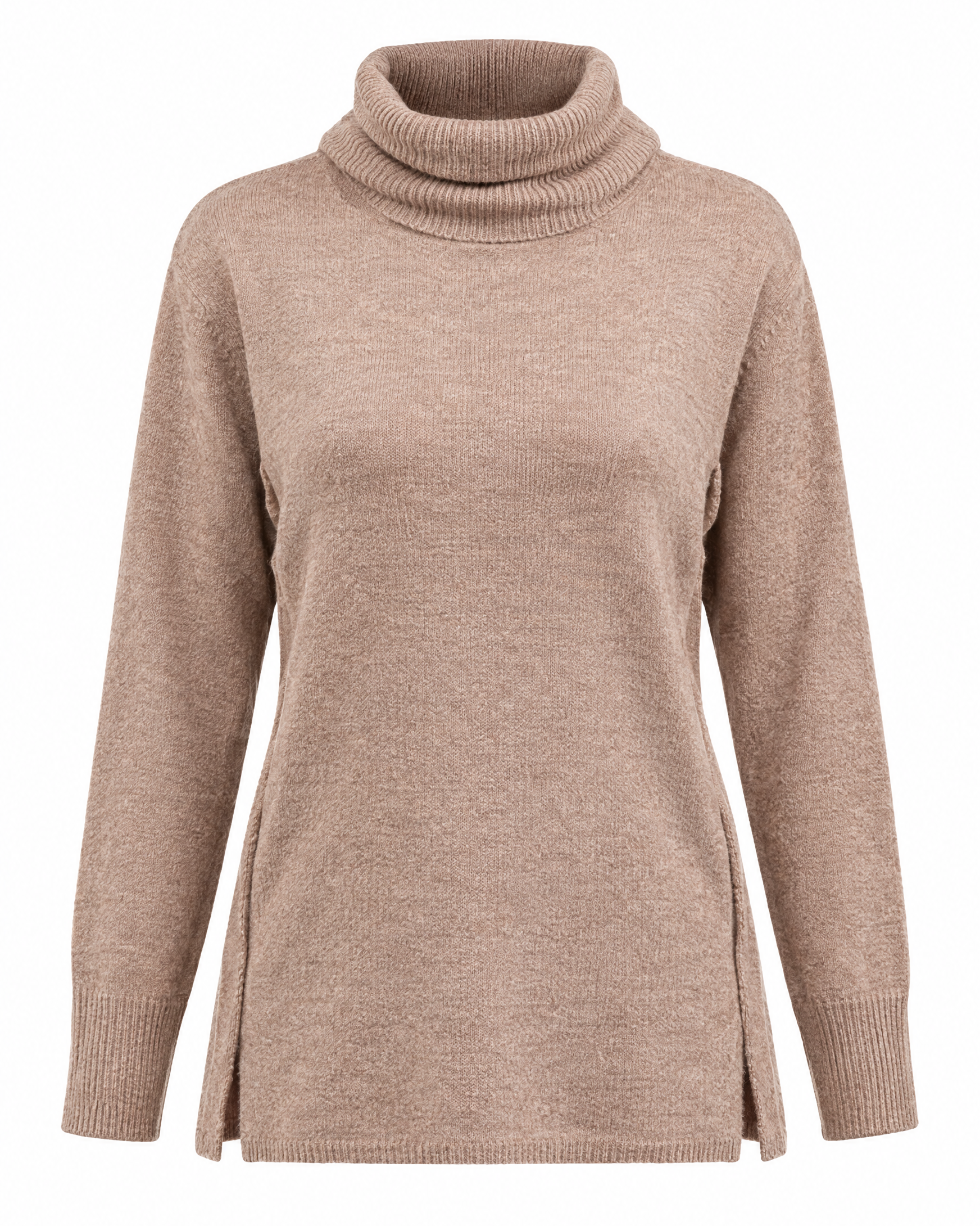 Maglia a collo alto risvoltato e spacchi CAMMELLO - still life