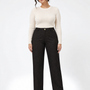 Pantalone a gamba dritta in tessuto gessato lurex NERO-ORO - indossato frontale