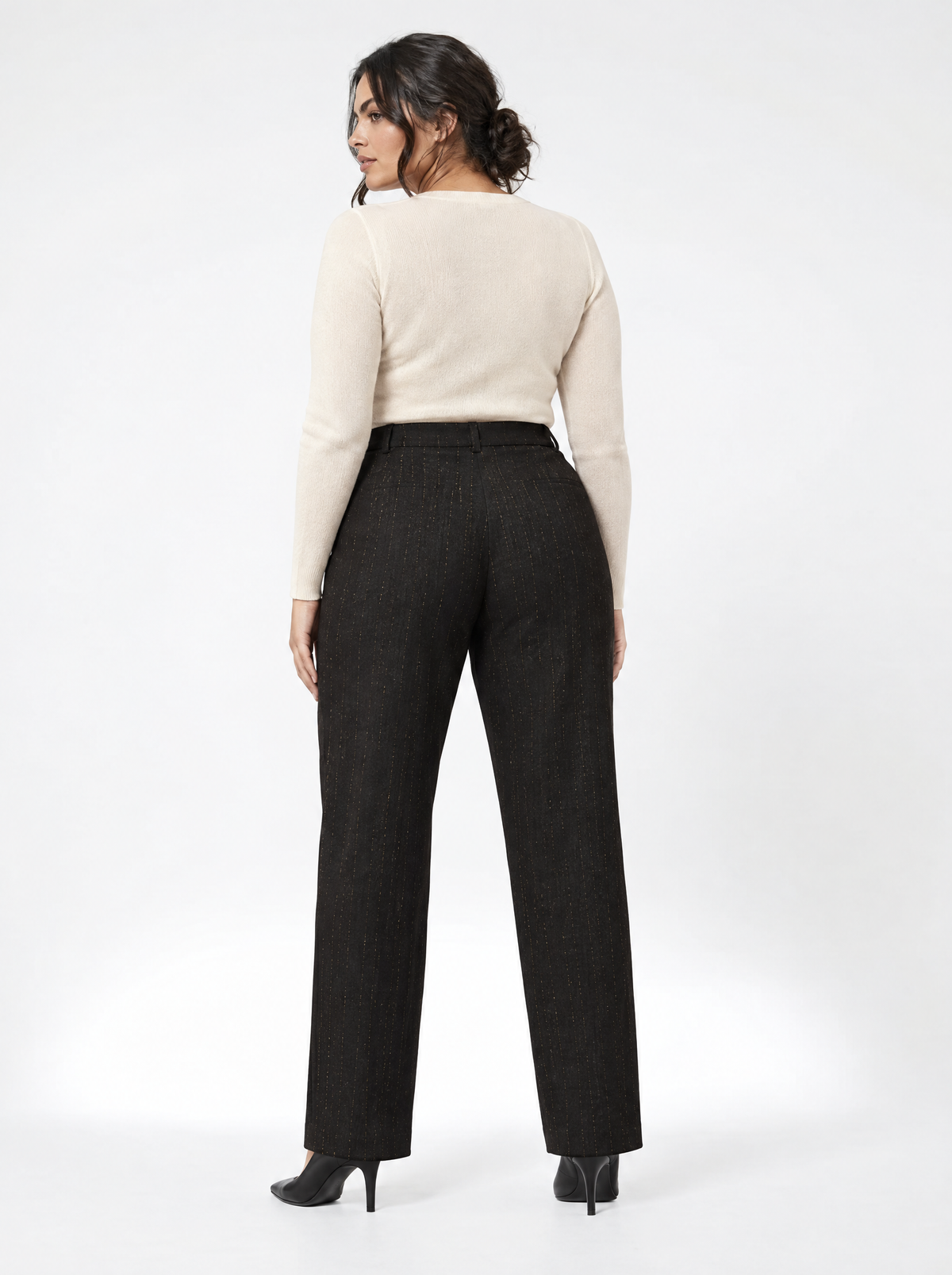 Pantalone a gamba dritta in tessuto gessato lurex NERO-ORO - retro