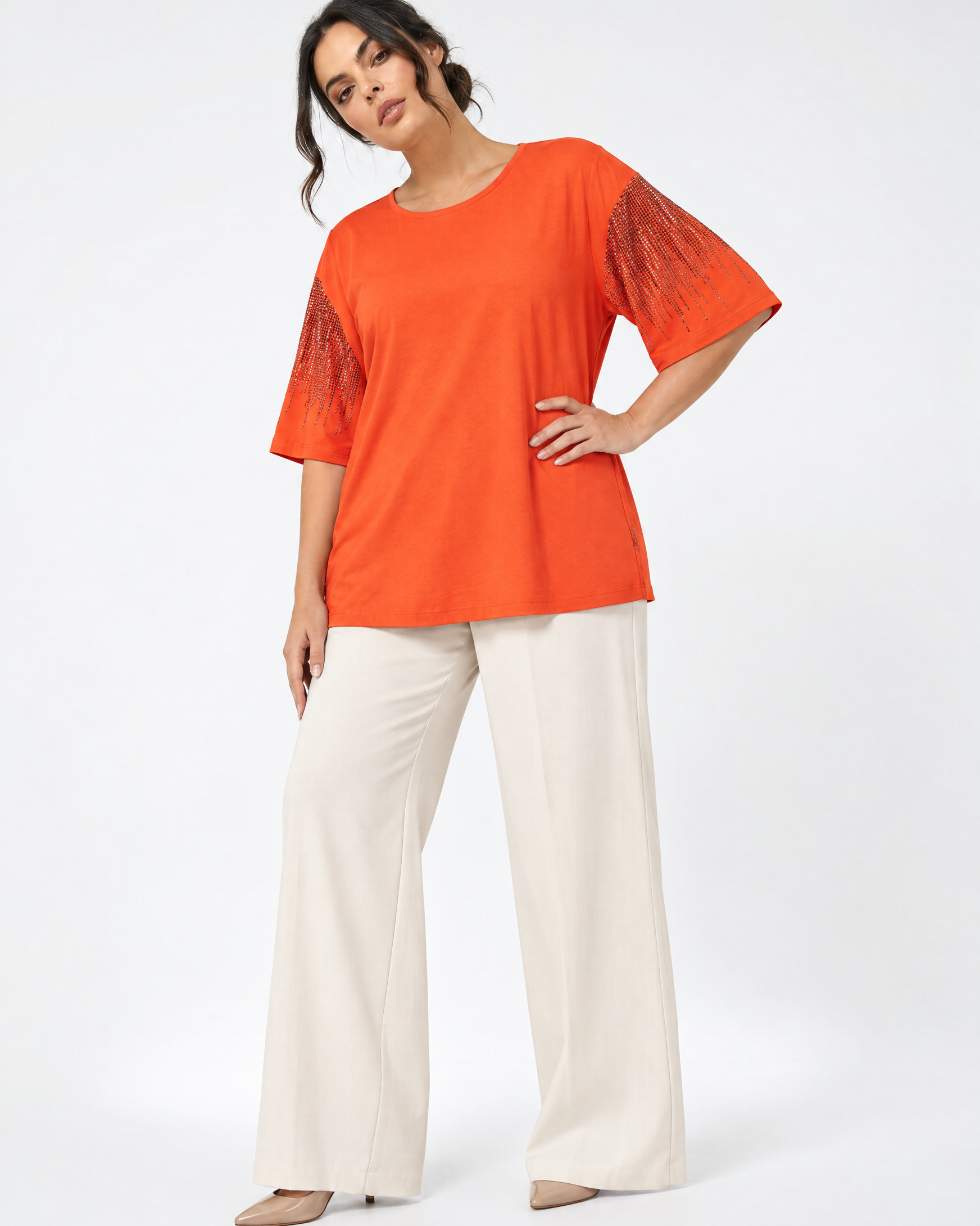 Maglia con strass ORANGE - tre quarti