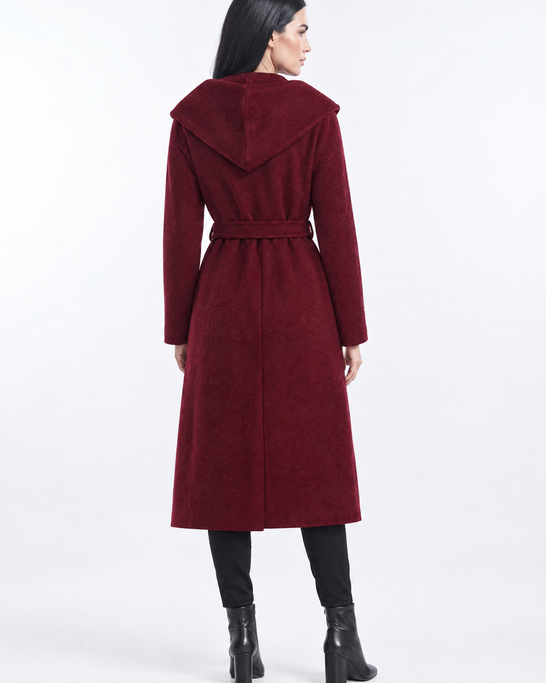 Cappotto a vestaglia con cintura e cappuccio BORDEAUX - retro