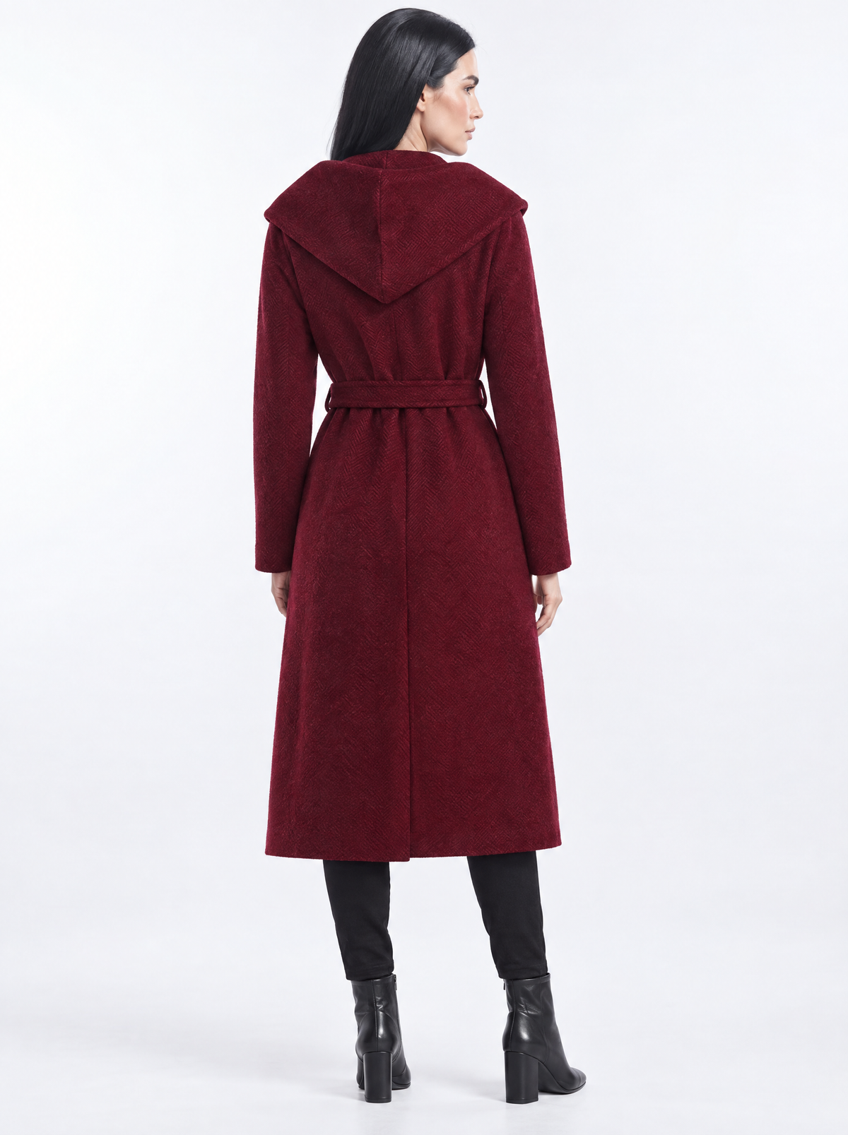 Cappotto a vestaglia con cintura e cappuccio BORDEAUX - retro