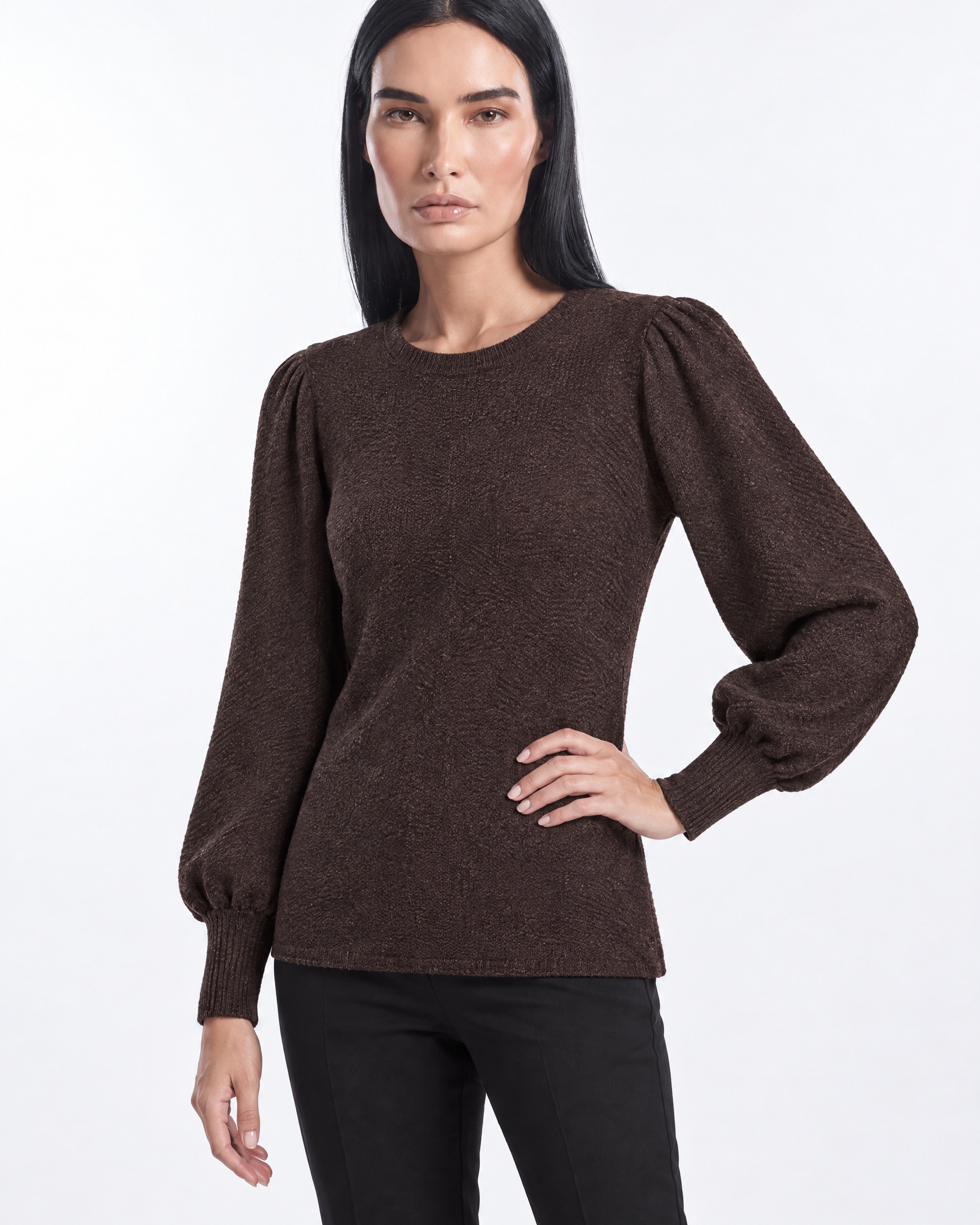 Maglia girocollo con manica a sbuffo MORO - tre quarti