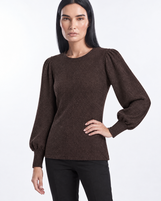 Maglia girocollo con manica a sbuffo MORO - tre quarti