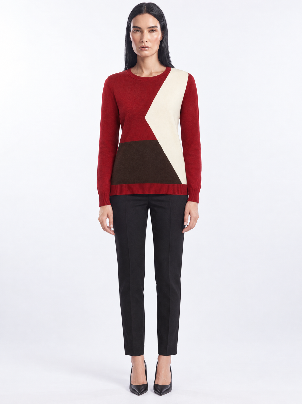 Maglia girocollo color block - indossato frontale
