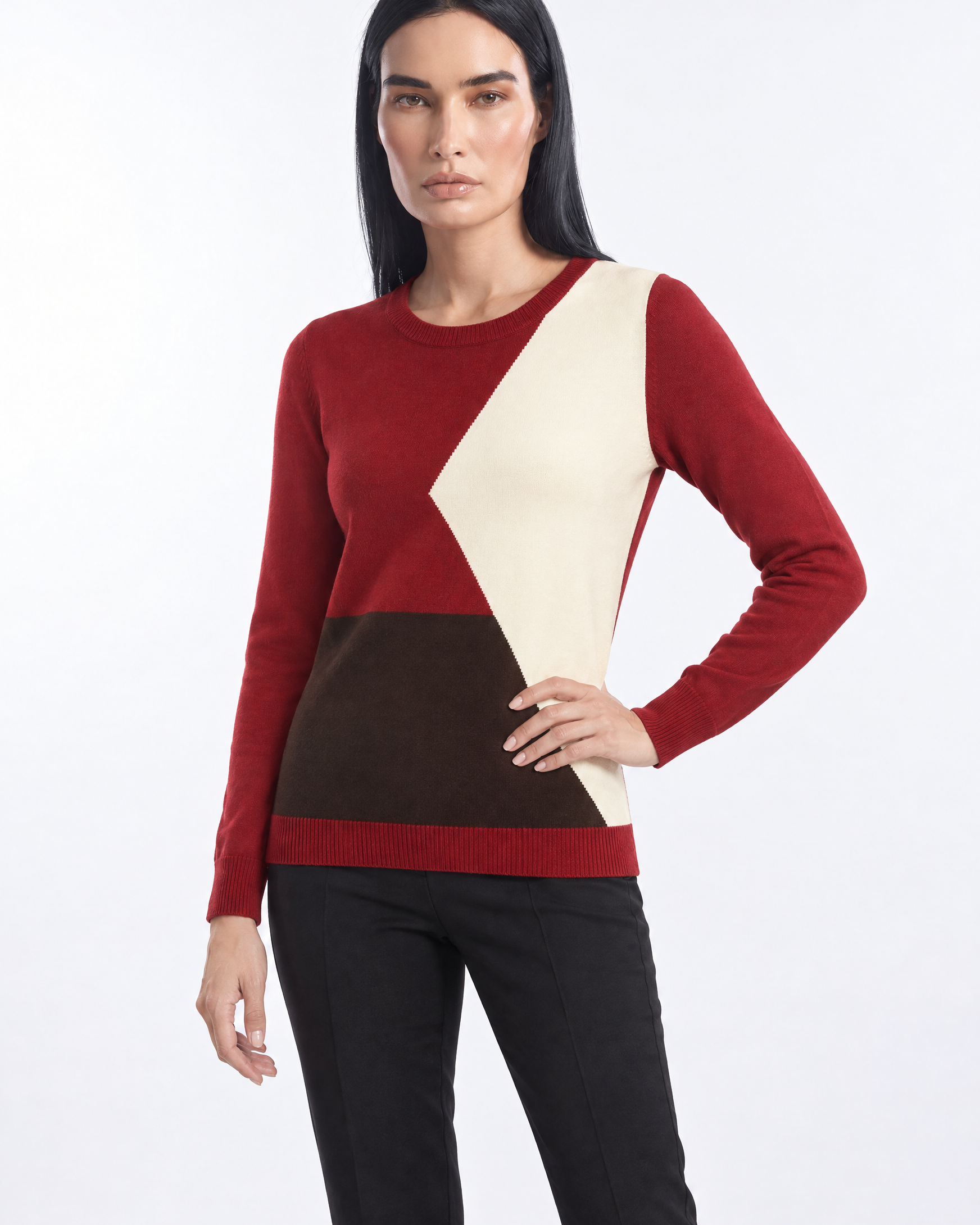 Maglia girocollo color block - tre quarti