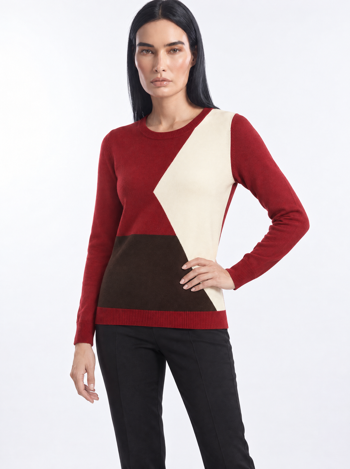 Maglia girocollo color block - tre quarti