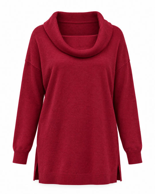 Maglia maxi con collo sciallato e spacchi BORDEAUX - still life