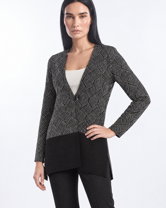 Cardigan monopetto in jacquard lurex NERO - tre quarti